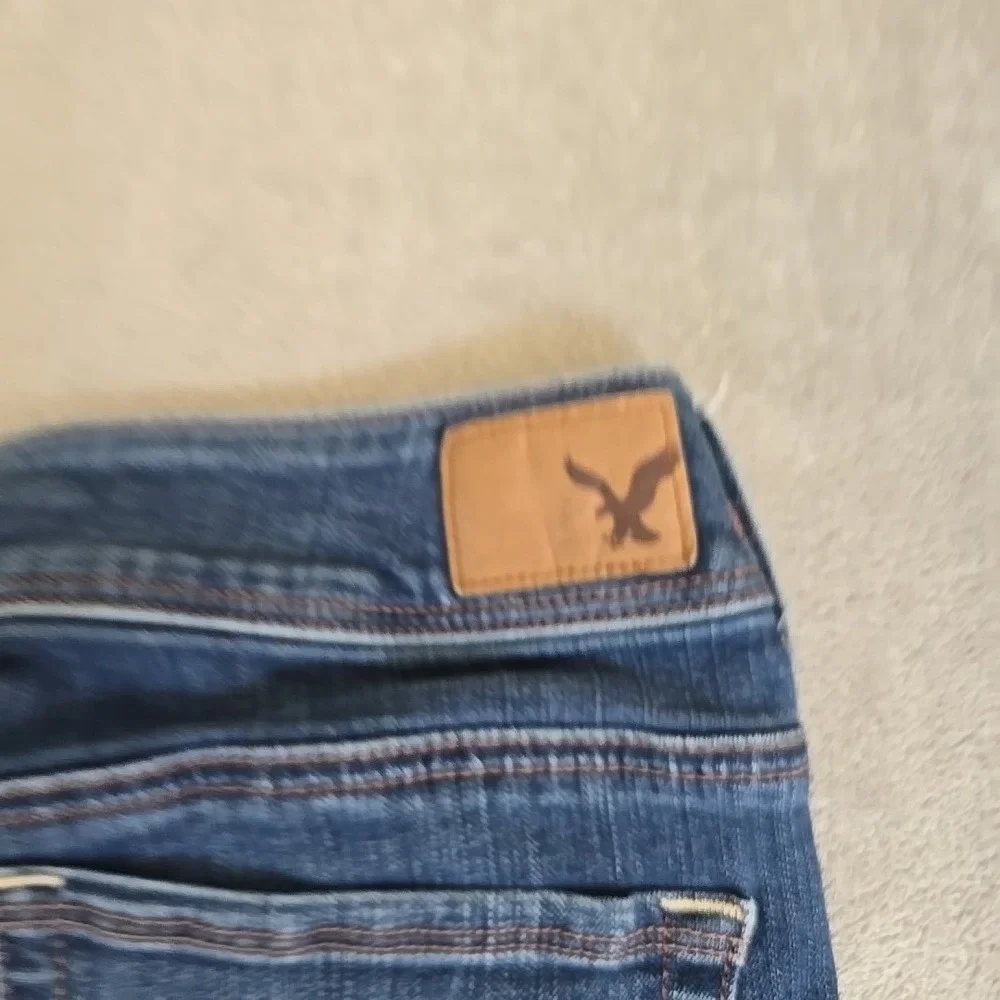 American Eagle Jeans Womens 8 Blue Kick Boot Long Dark Wash Super Stretch Flare - Picture 6 of 10